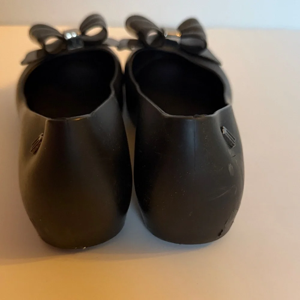 MEL Mini Melissa Ultra Girl sz 2 3 Black Ballet Jelly Flats peep toe bow
